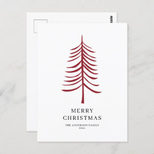Merry Christmas Minimalist Red Modern Tree Postcard