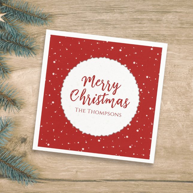 Merry Christmas Minimalist Simple Calligraphy Red Napkin (Creator Uploaded)