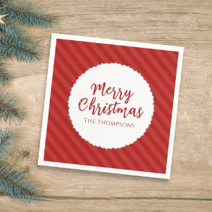 Merry Christmas Minimalist Simple Striped Red  Napkin