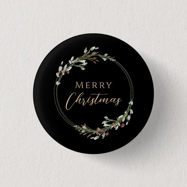 Merry Christmas Minimalist Wreath Black 3 Cm Round Badge (Front)