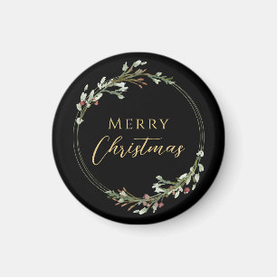 Merry Christmas Minimalist Wreath Black Magnet