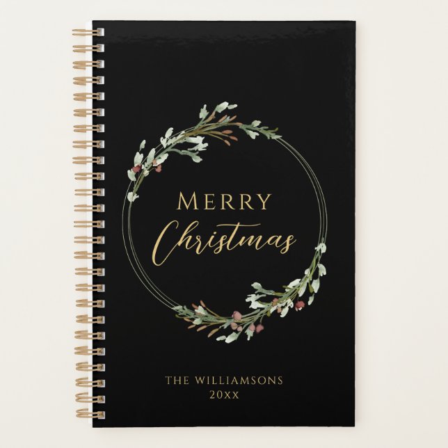 Merry Christmas Minimalist Wreath Black Planner (Front)