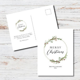 Merry Christmas Minimalist Wreath Holiday Postcard