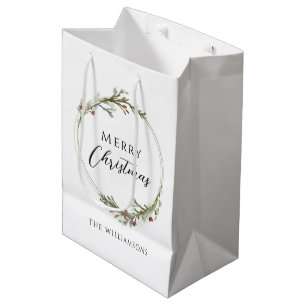 Merry Christmas Minimalist Wreath Medium Gift Bag