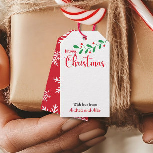Merry Christmas Mistletoe branch and snowflakes Gift Tags