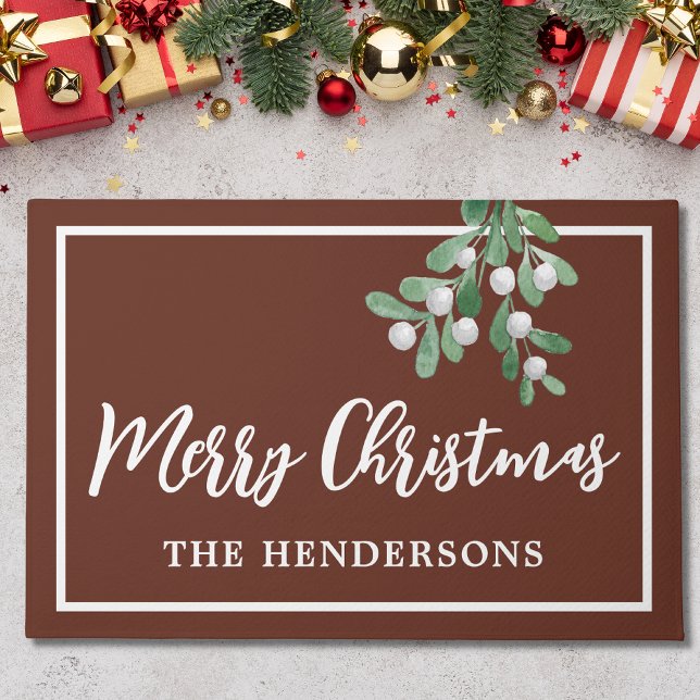 Merry Christmas Mistletoe Brown Welcome Doormat (Creator Uploaded)