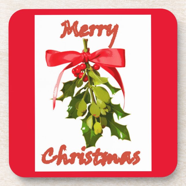 merry christmas mistletoe coaster (Front)