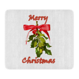 merry christmas mistletoe cutting board