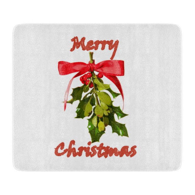 merry christmas mistletoe cutting board (Front)