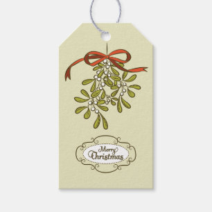 Merry Christmas Mistletoe Greeting Green Gift Tags