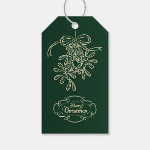 Merry Christmas Mistletoe Greeting Green Gift Tags