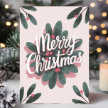 Merry Christmas Mistletoe Holiday Card<br><div class="desc">Send warm and festive wishes with this elegant Merry Christmas card featuring a classic mistletoe design. With a soft pastel pink background and beautifully illustrated greenery, this card brings a touch of traditional holiday charm to your greetings. Perfect for friends, family, or colleagues, this mistletoe-themed card will help spread joy...</div>