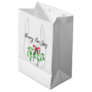 MERRY CHRISTMAS Mistletoe Kiss Festive Holiday Fun Medium Gift Bag