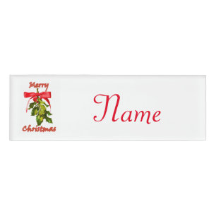 merry christmas mistletoe name tag
