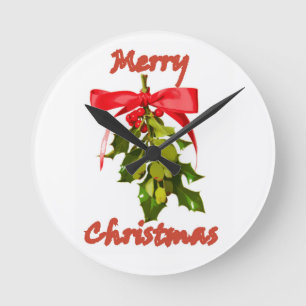 merry christmas mistletoe round clock