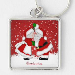 Merry Christmas Mistletoe Santa Napkins Key Ring