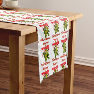 merry christmas mistletoe short table runner