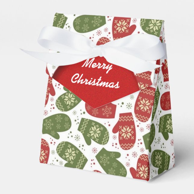 Merry Christmas Mittens Pattern Favour Box (Front Side)