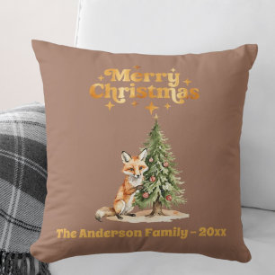 Merry Christmas mocha gold cute fox Cushion