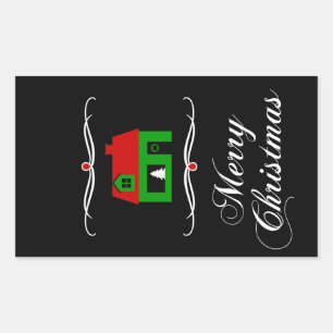 merry christmas (mod home) rectangular sticker