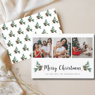 Merry Christmas Modern 3 Photo Collage Holiday Card