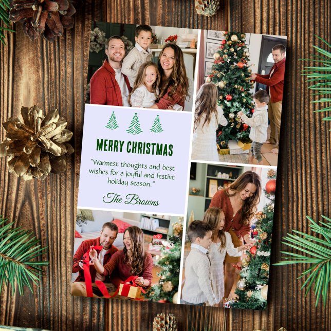 Merry Christmas modern 4 family photo cute simple Holiday Card (Creator Uploaded)