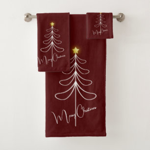Merry Christmas Modern Abstract Christmas Tree Bath Towel Set
