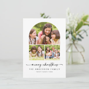 Merry Christmas Modern Arch 3 Photos Holiday Card