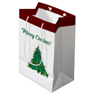 Merry Christmas Modern Art Cute Tiny Tree Medium Gift Bag