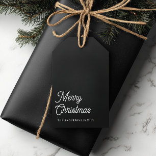 "Merry Christmas Modern Black Personalised Name  Gift Tags