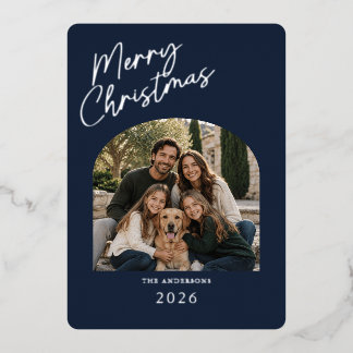 Merry Christmas Modern Blue and Silver Foil