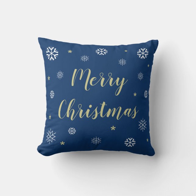 Merry Christmas Modern Blue Snowflakes Cushion (Front)