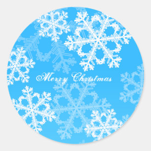 Merry Christmas Modern Blue Snowflakes Pattern  Classic Round Sticker