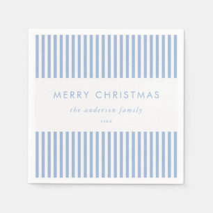 Merry Christmas Modern Blue Stripes Napkin