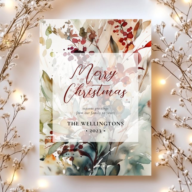 Merry Christmas Modern Botanical Watercolor Holiday Card (Creator Uploaded)