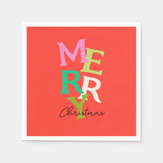 Merry Christmas Modern Bright Holiday Napkin (Front)