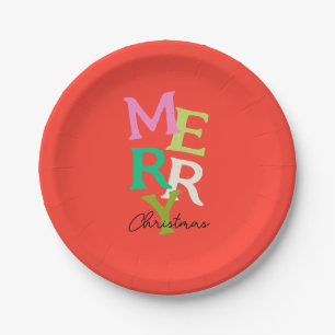Merry Christmas Modern Bright Holiday Paper Plate