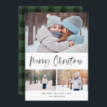 Merry Christmas Modern Brush Script Collage Holiday Card<br><div class="desc">This elegant and stylish holiday photo card is sure to spread cheer this year! Featuring a joyful sentiment in brush script with an inky texture that says "Merry Christmas" Personalise the text on the bottom and the photos with your own. Comes with a classic painted red and black pattern on...</div>