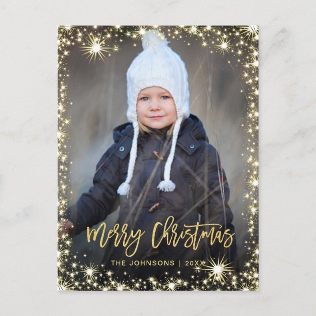 Merry Christmas Modern Brush Script PHOTO Greeting Postcard (Front)