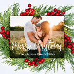 merry christmas modern calligraphy family photo    holiday card<br><div class="desc">elegant stylish merry christmas modern white calligraphy holiday family photo card
on the back side holiday message.</div>