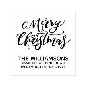 Merry Christmas Modern Calligraphy Return Address Self-inking Stamp