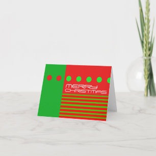 Merry Christmas Modern Card Dots Stripe Green Red