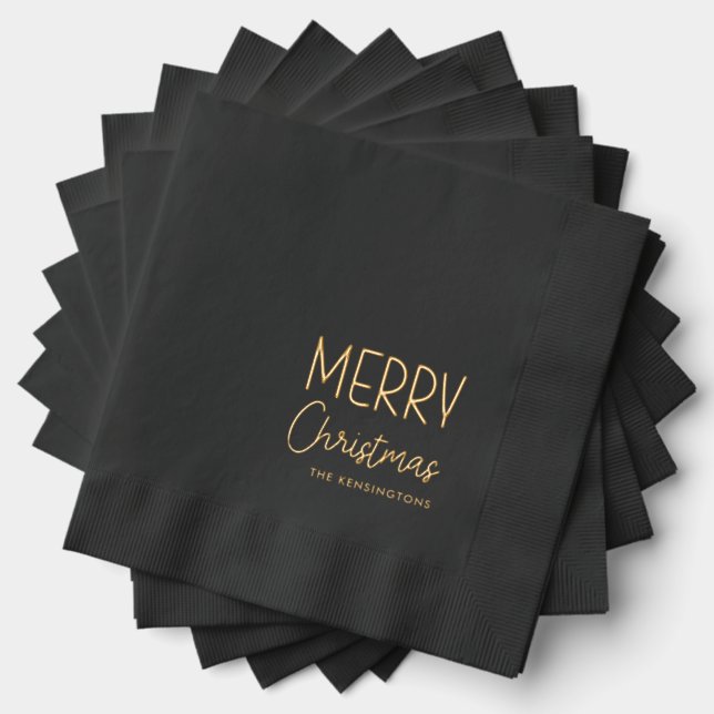 Merry Christmas Modern Casual Fun Script Foil Napkins (Insitu (Stacked))