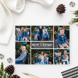 Merry Christmas Modern Charcoal Grey Photo Collage Holiday Card<br><div class="desc">Modern Merry Christmas Charcoal Grey Photo Collage Holiday Card. Simple and modern style Christmas card features six (6) photos,  a custom holiday greeting,  and sleek stripes on the back side.  Colours: dark charcoal grey and white</div>