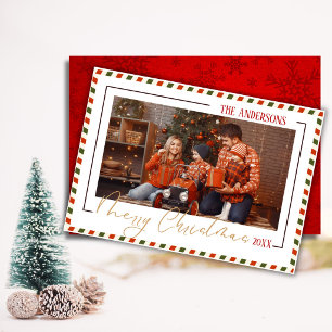 Merry Christmas modern chic 1 family photo red  Holiday Card