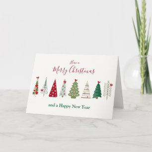 Merry Christmas - Modern Christmas Trees Red Green Holiday Card