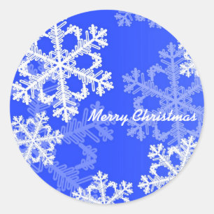 Merry Christmas Modern Cobalt Blue Snowflakes Classic Round Sticker