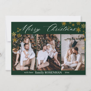 Merry Christmas Modern Collage Snowflakes Green Holiday Card