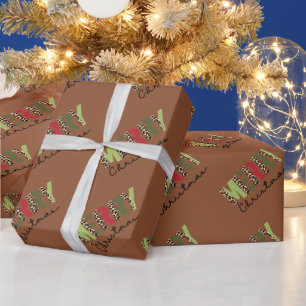 "Merry Christmas" Modern Color Blocked Leopard  Wrapping Paper