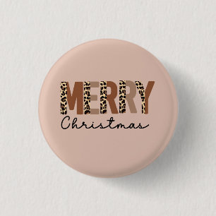"Merry Christmas" Modern Colour Block Leopard Boho 3 Cm Round Badge